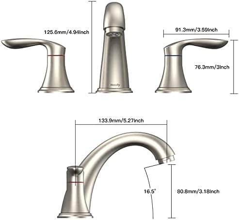 Bathroom Sink Faucet, Faucet for Bathroom Sink, Widespread Brushed Nickel Bathroom Faucet 3 Hole with Stainless Steel Pop Up Drain and cUPC Lead-Free Hose - (Brushed Nickel) - Görsel 5