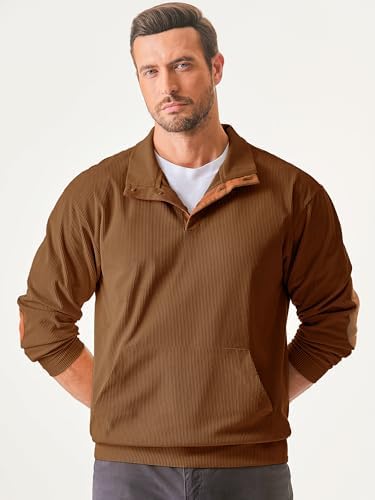 JMIERR Men's Corduroy Sweatshirt Casual Long Sleeve Stand Collar Button Pullover Sweatshirts with Pockets - Görsel 7