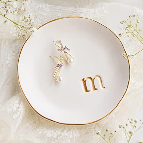 COLLECTIVE HOME - Ceramic Jewelry Tray, Decorative Trinket Dish for Rings Earrings Necklaces Bracelet Watch Keys, Birthday Mother's Day Christmas Gift for Women, 4.75", White Surface (M) - Görsel 1