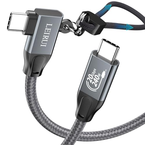 90 Degree USB C to USB C Cable 10FT High Speed 20Gbps Data Transfer 4K@144Hz/60Hz Video USB 3.2 Gen 2x2 Monitor Cable 240W Fast Charging Right Angle Compatible with iPhone 15 Samsung MacBook iPad - Görsel 1