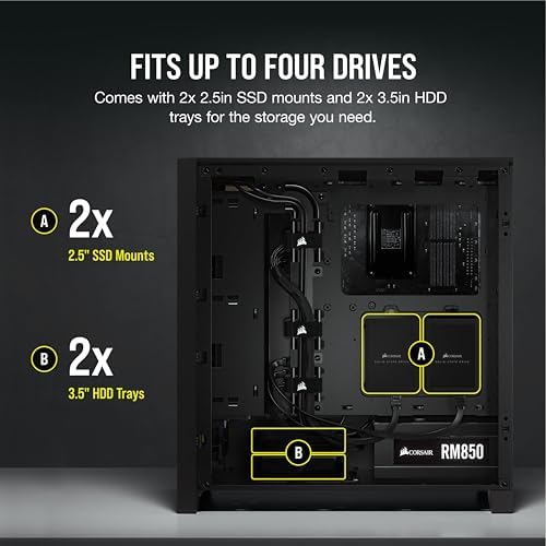 CORSAIR 4000D AIRFLOW Tempered Glass Mid-Tower ATX Case - High-Airflow - Cable Management System - Spacious Interior - Two Included 120 mm Fans - Black - Görsel 7