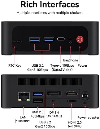 Beelink Mini PC SER5 MAX, AMD Ryzen 7 5800H(8C/16T,up to 4.4 GHz),Mini Computer 16GB DDR4 RAM 500GB M.2 SSD Graphics 8 core 2000 MHz Wifi6/BT5.2/HDMI+DP+Type-C,Support Three-Screen Display - Görsel 4