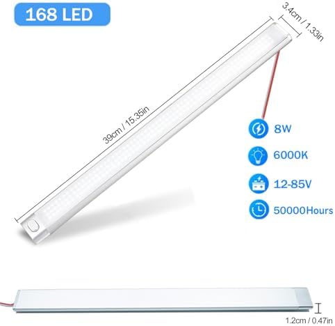 Intckwan 12 V LED lamba, karavan, 168 LED, 6000 K LED iç aydınlatma çubuğu, şalterli LED iç aydınlatma çubuğu, otomobil, minibüs, karavan, tekne, karavan, mutfak, banyo, bar, kamyon, traktör için (2 - Görsel 2