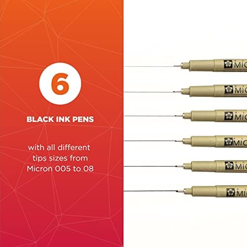 SAKURA Pigma Micron Fineliner Pens - Archival Black Ink Pens - Pens for Writing, Drawing, or Journaling - Assorted Point Sizes - 6 Pack - Görsel 2