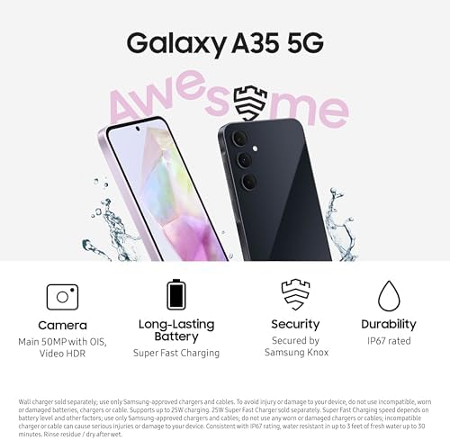 SAMSUNG Galaxy A35 5G A Series Cell Phone, 128GB Unlocked Android Smartphone, AMOLED Display, Advanced Triple Camera System, Expandable Storage, Rugged Design, US Version, 2024, Awesome Navy - Görsel 3