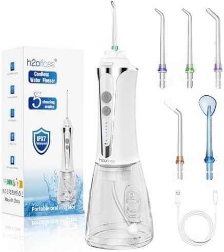 H2ofloss Water Dental Flosser Cordless, 300ML Rechargeable Oral Irrigator for Teeth Cleaning, Portable & IPX7 Waterproof Teeth Cleaner Pick for Braces Home Travel - Görsel 1