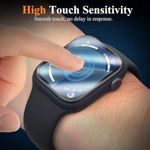 EWUONU [2 Pack Tempered Glass Screen Protector for Apple Watch Series 9 Series 8/7 45mm, Metal Frame Full Coverage Waterproof Bubble-Free Anti-Scratch HD Clear Film for iWatch 9/8/7 45mm,Black - Görsel 6