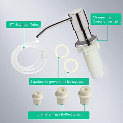 Soap Dispenser for Kitchen Sink, Built in Sink Soap Dispenser (Brushed Nickel), Countertop Soap Dispenser Pump with 47" Extension Tube kit, No Need to Fill Little Bottle Again (Longer Thread Shaft) - Görsel 7