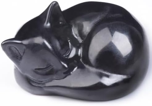 2 Inch Black Obsidian Cat Crystal Statue, Healing Crystal Cat Decorations,Polished hand Carved Obsidian Lucky Cute Kitten Figurines, Black Cat Gift Home Office Desk Decor for Cat Lovers - Görsel 1