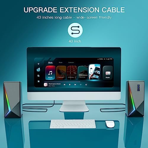 Computer Speakers, Desktop Speakers with 6 Colorful RGB Lights, Volume Control PC Speakers, USB Powered Gaming Speakers with 3.5mm Aux Cable for PC Monitor Laptop Tablet Phone - Görsel 6