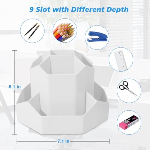 Desk Pen Holder, 9 slot, 360 Degree Rotating Desk Pen Organizer for Teacher Office Supply, Biege - Görsel 2