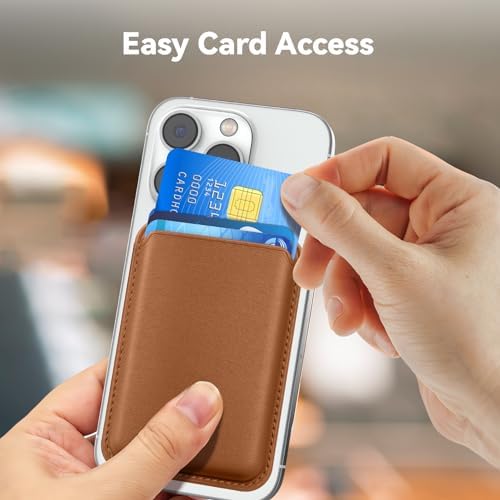 Magnetic RFID Cell Phone Cards Sleeves Leather Cell Phone Card Holder for iPhone 15 Series, MagSafe Phone Wallet Stick on Series of iPhone 14/13/12 Pro/Promax and Magsafe Devices, Brown - Görsel 5