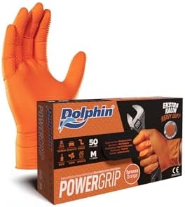 Dolphin PowerGrip Ekstra Kalın Turuncu Nitril Eldiven Elmas Dokulu M 50 Adet