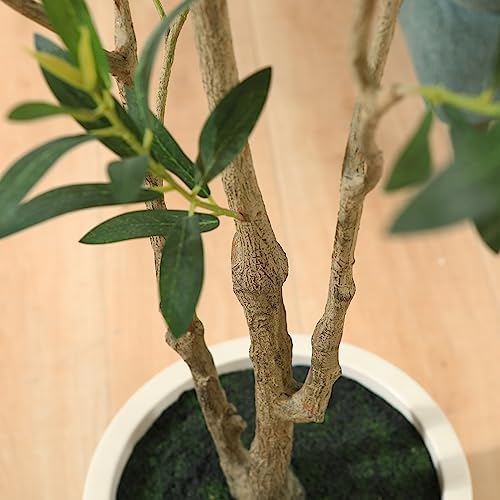 Artificial Olive Trees, 5 ft Tall Fake Olive Trees for Indoor, Faux Olive Silk Tree, Large Olive Plants with White Planter for Home Decor and Housewarming Gift, 1 Pack - Görsel 7