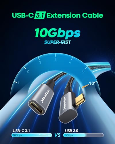 Right Angle USB C Extension Cable 1.5ft, 90 Degree USB C Male to USB C Female Cable, USB 3.1/10Gbps & 4K Video Transfer USB C Extender Cable with 100W Fast Charging for USBC Hub, Laptop, Tablet, Phone - Görsel 2