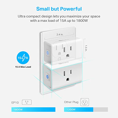 Kasa Smart Plug Ultra Mini 15A, Smart Home Wi-Fi Outlet Works with Alexa, Google Home & IFTTT, No Hub Required, UL Certified, 2.4G WiFi Only, 2 Count (Pack of 1)(EP10P2) , White - Görsel 5