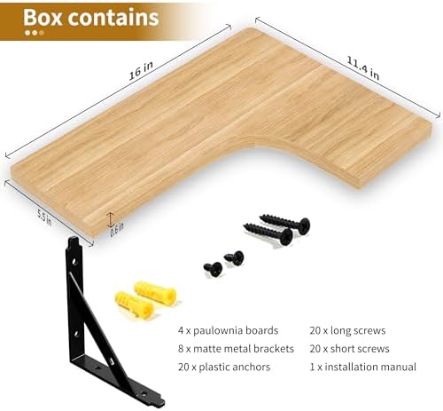 Corner Floating Shelves Wall Mounted Set of 4, Rustic Wood Storage Display Wall Shelves for Home Decor, Bathroom, Kitchen, Bedroom, Living Room, Office (Natural) - Görsel 4