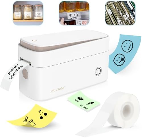 Label Maker Machine with Tape, Bluetooth Label Maker, Portable & Rechargeable Sticker Maker Label Printer with Built-in Cutter, Compatible with iOS Android, White - Görsel 1