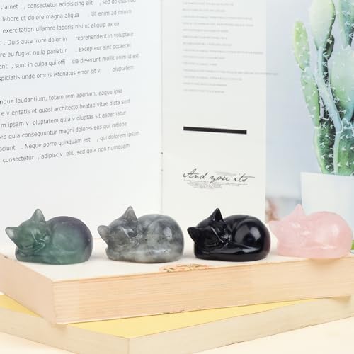 2 Inch Black Obsidian Cat Crystal Statue, Healing Crystal Cat Decorations,Polished hand Carved Obsidian Lucky Cute Kitten Figurines, Black Cat Gift Home Office Desk Decor for Cat Lovers - Görsel 4