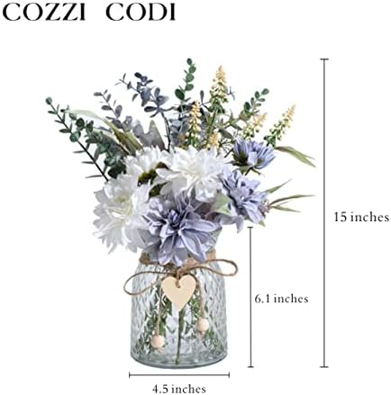 Fake Flowers Artificial Blue Flowers with Vase, Table Centerpieces for Dining Room, Silk Flower Arrangements for Home, Living Room Bathroom Plant Decor, Centerpiece Table Decorations - Görsel 4