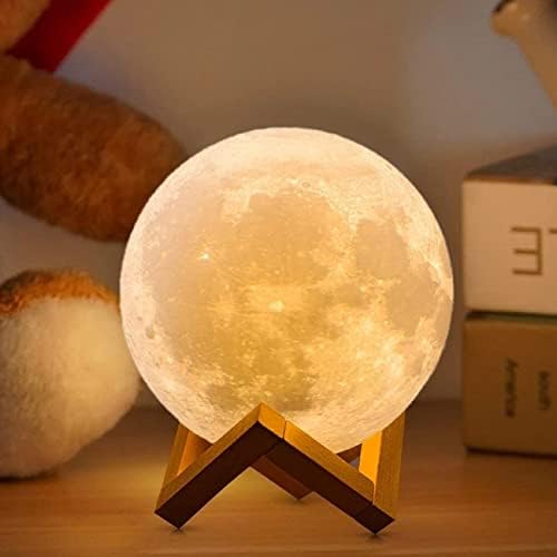 CPLA Moon Lamp 2023 Upgrade 128 Colors with Timing- 3D Printing Moon Night Light for Kids Adults Bedroom Space Decor Cool Gifts for Girls Boys- Wooden Stand & Remote/Touch Control 4.8 inch (Small) - Görsel 1