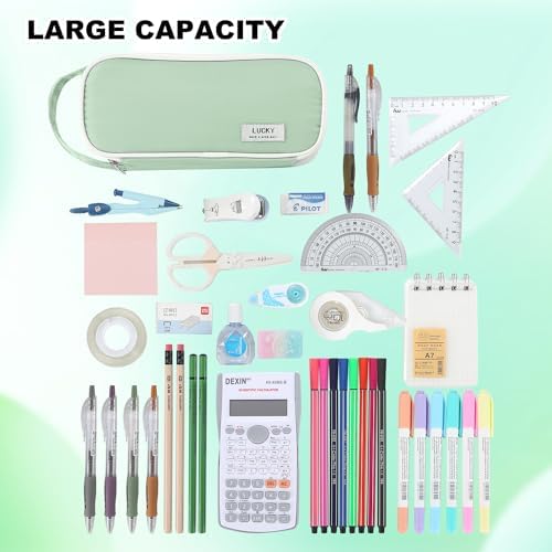 Pencil Case Large Zipper Pencil Pouch for Girls Kids Teens Adults Aesthetic Pencil Bag Stationery Organizer Pen Pencil Case with Handle for School Green - Görsel 7