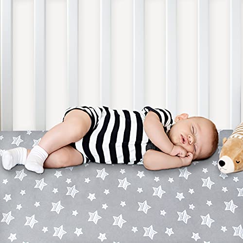 Pack and Play Sheets, 2 Pack Mini Crib Sheets, Stretchy Playard Fitted Sheet, Compatible with Graco Pack n Play, Soft and Breathable Material, Stars & Bunny - Görsel 6