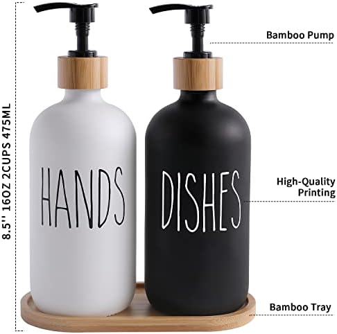 MOMEEMO Glass Soap Dispenser Set, Contains Hand Soap and Dish Soap Dispenser.Suitable for Kitchen Decor. (Black & White) - Görsel 7