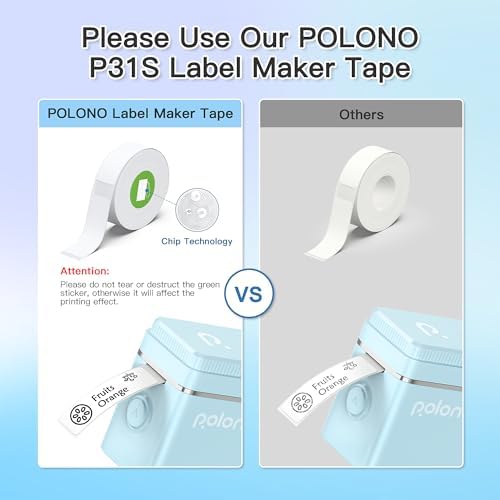 POLONO Label Maker Machine with Tape, P31S Portable Bluetooth Label Printer, Built-in Cutter Mini Label Makers Handheld Sticker Maker with Multiple Templates Easy Use for Office Home, Blue - Görsel 6