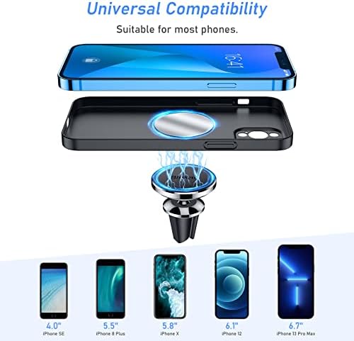 Blukar Cep telefonu tutucu, otomobil mıknatıslı havalandırma, evrensel 360° araç cep telefonu tutucu, 5 güçlü mıknatıs ve 4 metal plaka, iPhone 14/14 Plus/14 Pro/14 Pro Max/12/11, Galaxy, Huawei ile uyumlu - Görsel 6