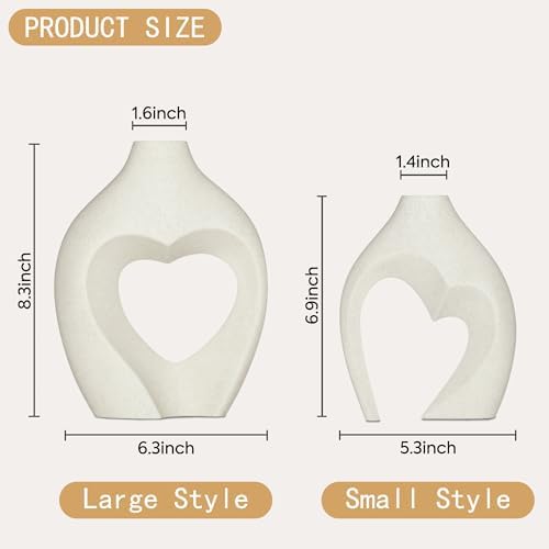 White Vases for Decor, Heart Shaped Ceramic Vase Set of 2, Nordic Heart Shaped Vases, Minimalist Decorative Vase for Table Centerpiece Wedding Dining Living Room Office House Decoration - Görsel 3