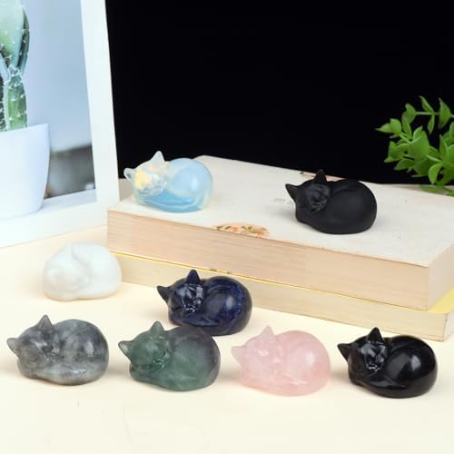 2 Inch Black Obsidian Cat Crystal Statue, Healing Crystal Cat Decorations,Polished hand Carved Obsidian Lucky Cute Kitten Figurines, Black Cat Gift Home Office Desk Decor for Cat Lovers - Görsel 5