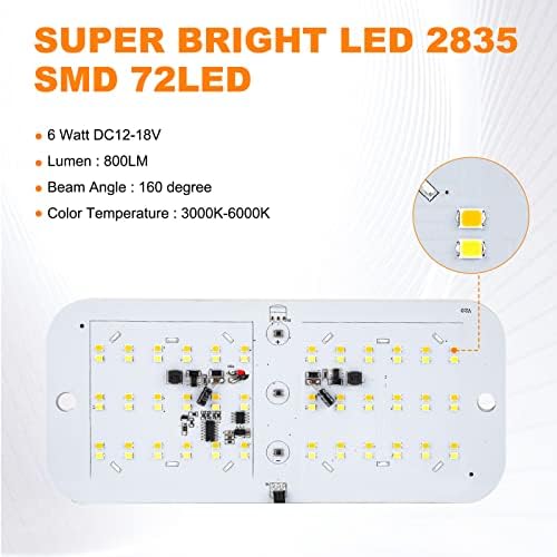 Kriogor LED tavan lambası, 12 V, anahtarlı/uzaktan kumandalı, 4 mod, 3 ayar şalteri, LED iç aydınlatma, 12 V, 72 LED 800 lm, kısılabilir, araç iç mekan aydınlatması, evrensel - Görsel 6