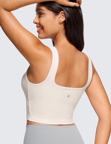 CRZ YOGA Butterluxe Womens Square Neck Longline Sports Bra - Workout Crop Tank Tops Padded with Built in Shelf Yoga Bra - Görsel 2