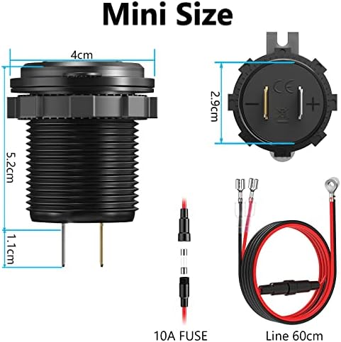 Quick Charge 3.0 USB priz, 12 V, şalterli, araç şarj cihazı, USB montaj soketi, 24 V, su geçirmez, mavi LED voltmetre, gerilim göstergesi, motosiklet, tekne, kamyon, karavan için - Görsel 6