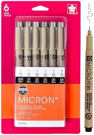 SAKURA Pigma Micron Fineliner Pens - Archival Black Ink Pens - Pens for Writing, Drawing, or Journaling - Assorted Point Sizes - 6 Pack - Görsel 1