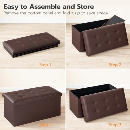 29.9 Inchs Folding Storage Ottoman Bench, Storage Chest, Footrest, Coffee Table, Padded Seat, Upholstered Top, Holds up to 660 lb, for Living Room, Bedroom, Entryway, Brown BR78CW01 - Görsel 5