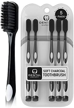 Charcoal Toothbrush Ultra Soft for Sensitive Gums - Teeth Whitening Brush for Adults & Children [Extra Family Pack] - Medium Tip Bristles - Görsel 1