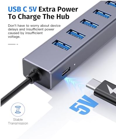 7 Ports USB 3.0 Hub, USB to Network HUB with 6 USB 3.0 Data Transmission, Gigabit Ethernet Port and 5V/3A Power Port,USB Aluminum Extension for Laptop, iMac, PC, USB Flash Drives etc - Görsel 6