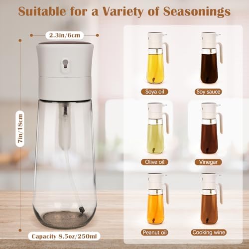 Oil Sprayer for Cooking, Food Grade Glass Oil Dispenser for Kitchen, 8.5oz/250ml Lightness Olive Oil Dispenser Bottle, Oil Mister Spray Bottle for Cooking, Air Fryer, Salad, Frying, Barbecue - Görsel 5