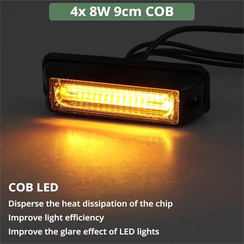 EYPINS 4 x 9 cm COB LED ön flaş, uyarı ışığı, stroboskop sinyal lambası, LED flaşör, turuncu, 12 V, 24 V, 36 W, IP65, 18 modlu, kamyon, traktör, kamyon, acil durum forklift, acil durum uyarısı | - Görsel 2