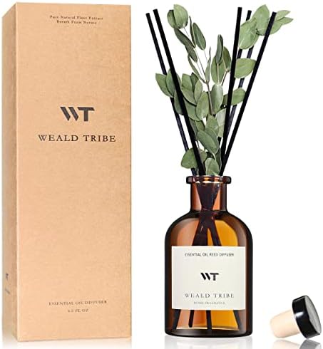 Flower Reed Diffuser Set Eucalyptus & Lavender Scent for Bathroom Accessories Shelf Air Fresheners, Sticks Defusers with 4.0 fl oz Essential Oils & Leaves, House Bedroom Office Decor & Gifts - Görsel 1