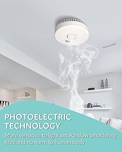 Ecoey Smoke Alarm Fire Detector, Battery Included Photoelectric Smoke Detector with Test Button and Low Battery Signal, Small Fire Alarm for Home, Bedroom FJ136GB, 6 Packs - Görsel 4