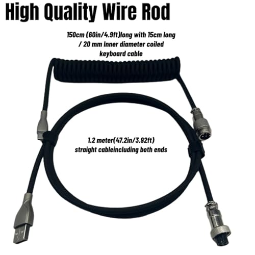 USB C Coiled Keyboard Cable - Gaming Keyboard Coil Cord ,Custom Type Braided Mechanical Keyboard Cable With Detachable Metal Aviator Wire, 1.5M USB-C to USB-A, Computer Decoration Keyboard Wire Black - Görsel 6