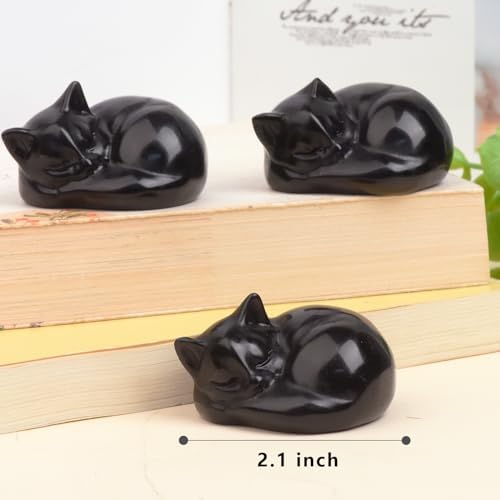 2 Inch Black Obsidian Cat Crystal Statue, Healing Crystal Cat Decorations,Polished hand Carved Obsidian Lucky Cute Kitten Figurines, Black Cat Gift Home Office Desk Decor for Cat Lovers - Görsel 2