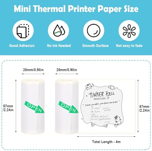 9 Rolls Mini Thermal Sticker Paper for Phomemo M02/T02 Mini Printer, Thermal Printer Paper with 57x25mm, Mini Thermal Printer Sticker Paper for Photo Journal Notes Memo - Görsel 3