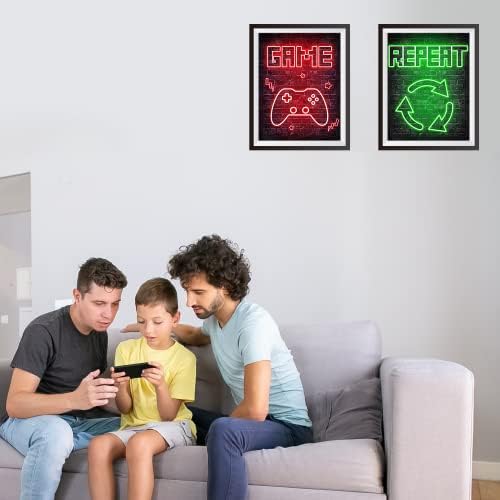 Neon Video Game Decor Set of 4, Boys Room Decorations for Bedroom, Gaming Wall Art for Kids Boy Playroom Home Decor, gamer wall art, Teen boy bedroom - 8”X 10”, No Frames - Görsel 2