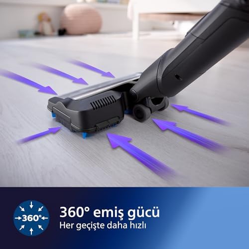 Philips SpeedPro Max Kablosuz Dik Süpürge, 2'si 1 arada Dikey& El Süpürgesi, 360 derece emiş başlığı, 65 dakika çalışma süresi, PowerCyclone 8, Koyu Siyah (XC7040/01) - Görsel 6