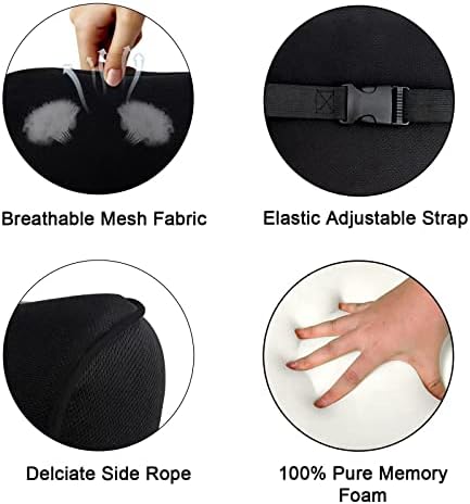 2-Pack Auto Nackenkissen, Weichheit Auto Kopfstütze Kissen zum Fahren mit verstellbarem Riemen, 100% Memory Foam und atmungsaktiver Abnehmbarer Abdeckung (schwarzes Seitenseil) - Görsel 3