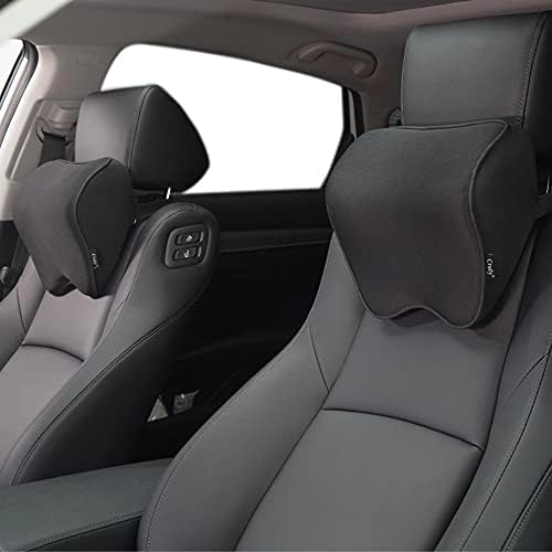 2-Pack Auto Nackenkissen, Weichheit Auto Kopfstütze Kissen zum Fahren mit verstellbarem Riemen, 100% Memory Foam und atmungsaktiver Abnehmbarer Abdeckung (schwarzes Seitenseil) - Görsel 1